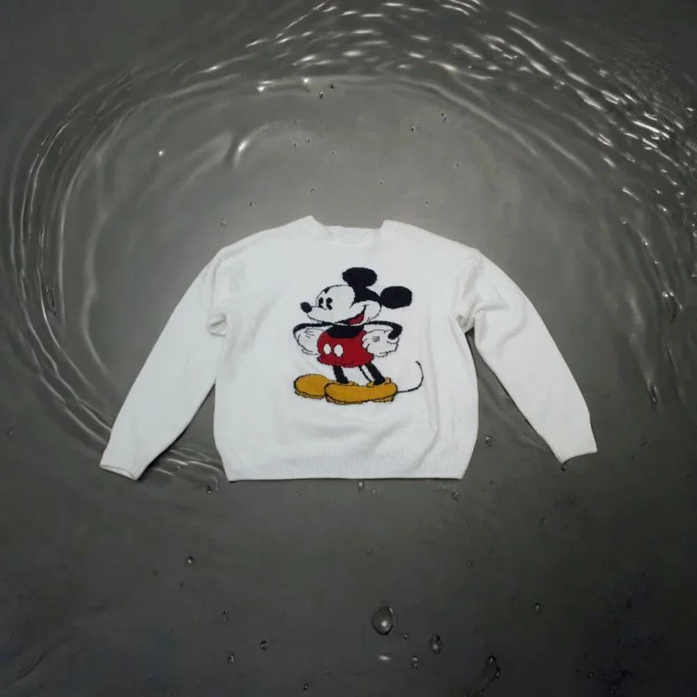 Disney Mickey Mouse Acrylic Sweater Women's Size L White long sleeves - Picture 1 of 8